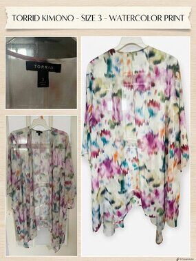 Pink Ikat Chiffon Hi-Lo Kimono Watercolor Print Dolman Sleeve Torrid Size 3